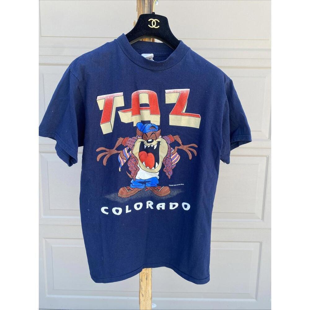 Vintage 90s Looney Tunes Cotton T-Shirt Colorado Taz Blue Medium M 1997